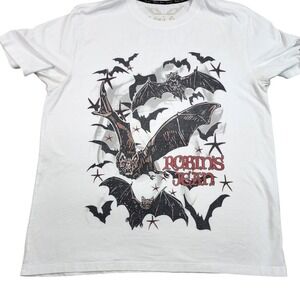 Robin's Jean Shirt Mens XL White Bats Wings Graphic Tee Gothic Horror Halloween